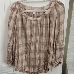 LC Lauren Conrad Plaid Blouse in Soft Beige and Brown